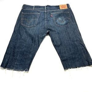 THRASHED Levi's 505 Bermuda Shorts Mens 38x32 Blue Denim Pockets Casual Summer